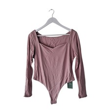 NWT Halara Fitted Bodysuit Long Sleeve Sweetheart Neck Mauve Pink Womens Size L