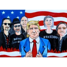 ACEO TRUMP American Kid Rock Band USA Flag TRADING Pop Art Painting Card NEW