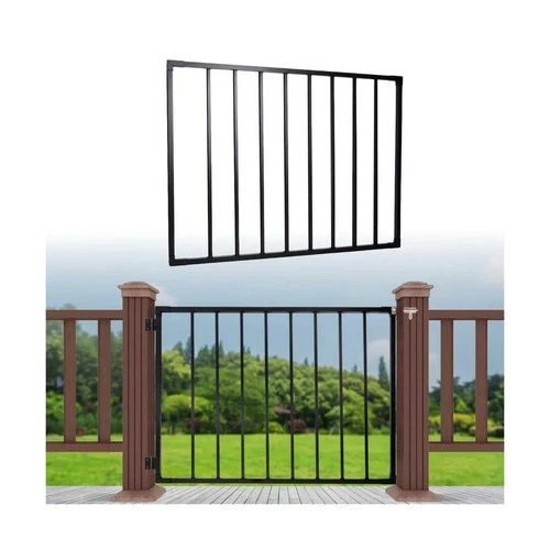 Deck Fence Gate, 38" H x 48" W, Rust-Resistant Black Powder-Coated Metal Gate...