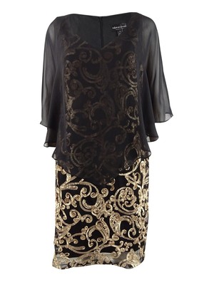 Connected Women's Soutache Capelet Dress (8, Black/Gold) 888815691336