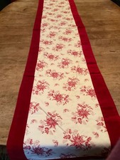 Poinsettia Patterned Christmas Holiday Table Runner with Velvet Border 76x13