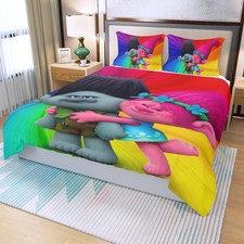 Juego de funda nórdica con estampado de rama de abrazo de amapola Trolls (3 piezas) funda de edredón y funda de almohada
