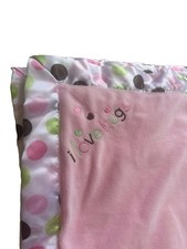 Just One Year "i love hugs" Pink Polka Dot Satin Trim Baby Plush Blanket Lovey