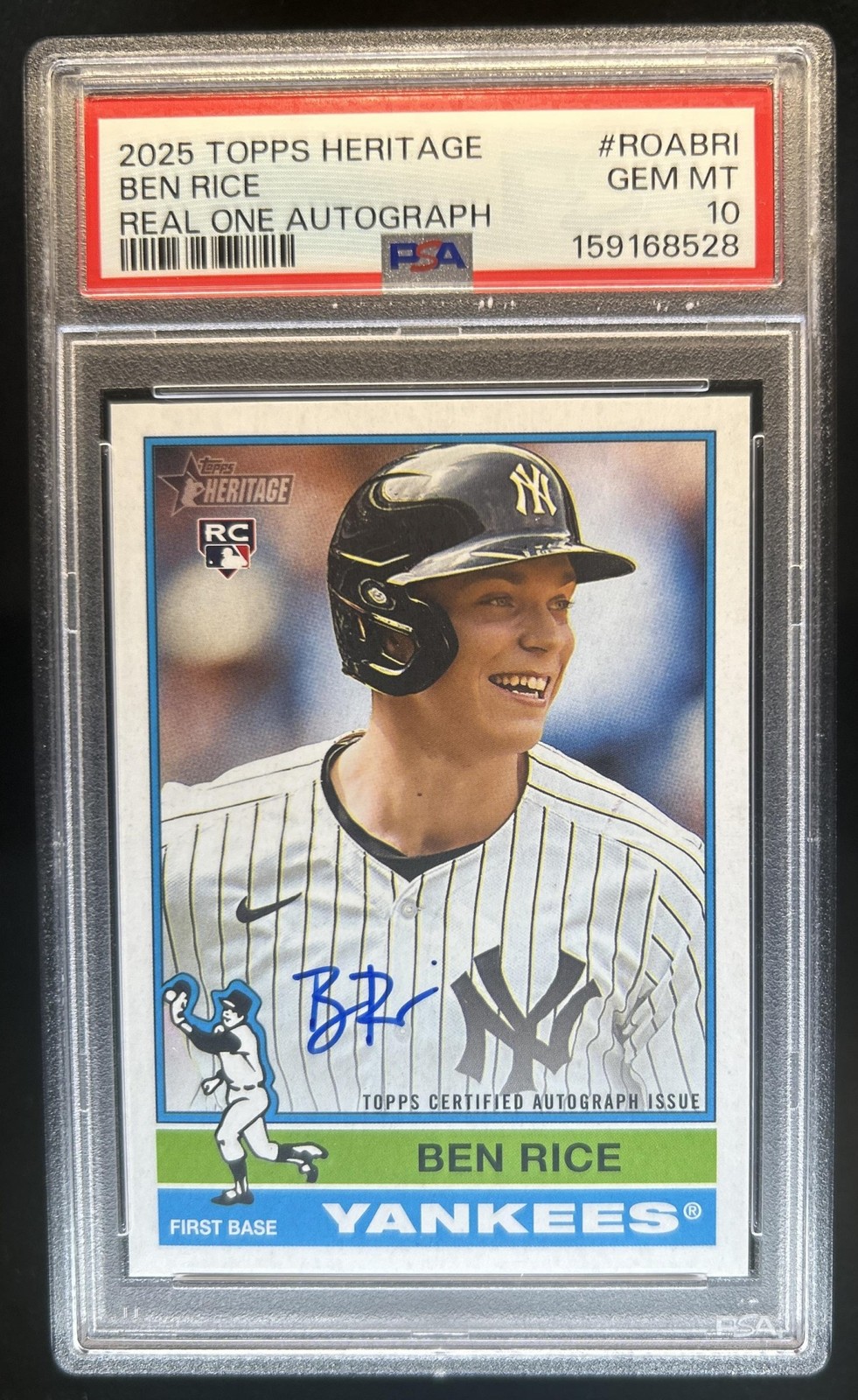 2025 Topps Heritage Ben Rice Real One Auto RC Rookie #ROA-BRI Yankees PSA 10