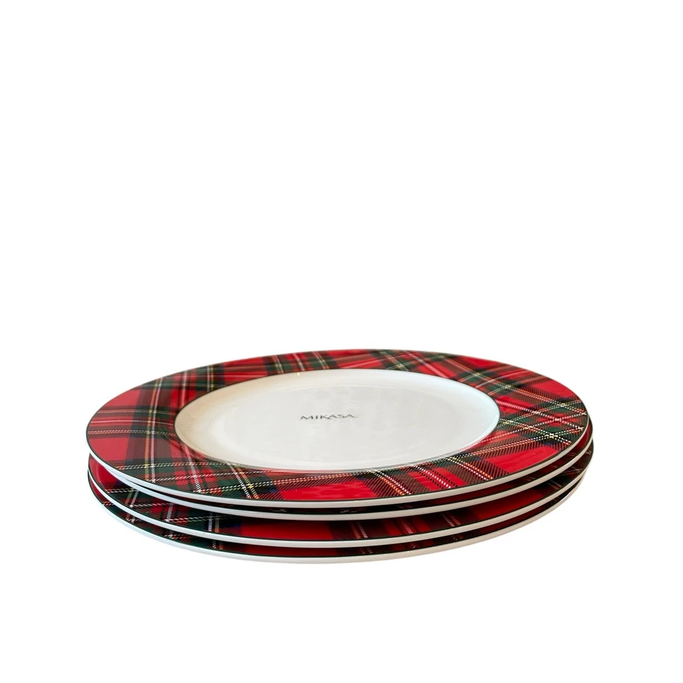 Mikasa TARTAN RED Christmas Dinner Plates 11" Porcelain Holiday Plaid Set 4 New - Image 4 of 4