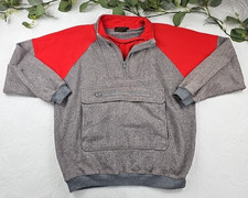 VTG Eddie Bauer Men's 1/4 Zip Gray and Red Pullover Sweatshirt Size L Knit