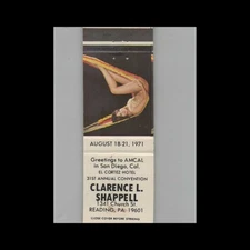 Matchbook Cover Pin-Up Clarence L Shappell El Cortez Hotel San Diego CA
