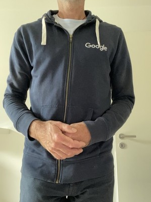 Google Zipper Hoody, Kapuzenjacke, Marineblau, gesticktes Logo.
