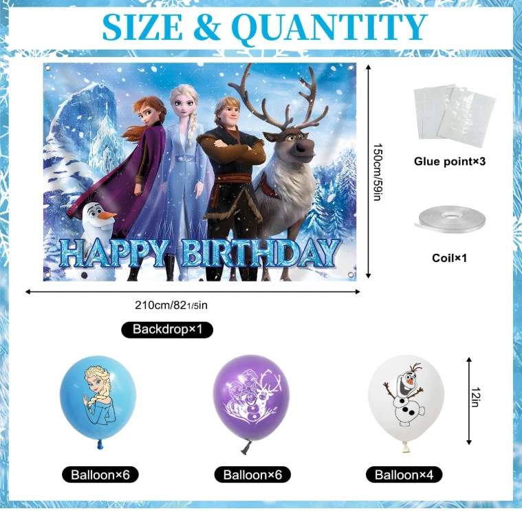 Paquete de decoraciones de cumpleaños congeladas para fiesta y platos servilletas y tenedores - Invitado 20 Foto 3 de 4