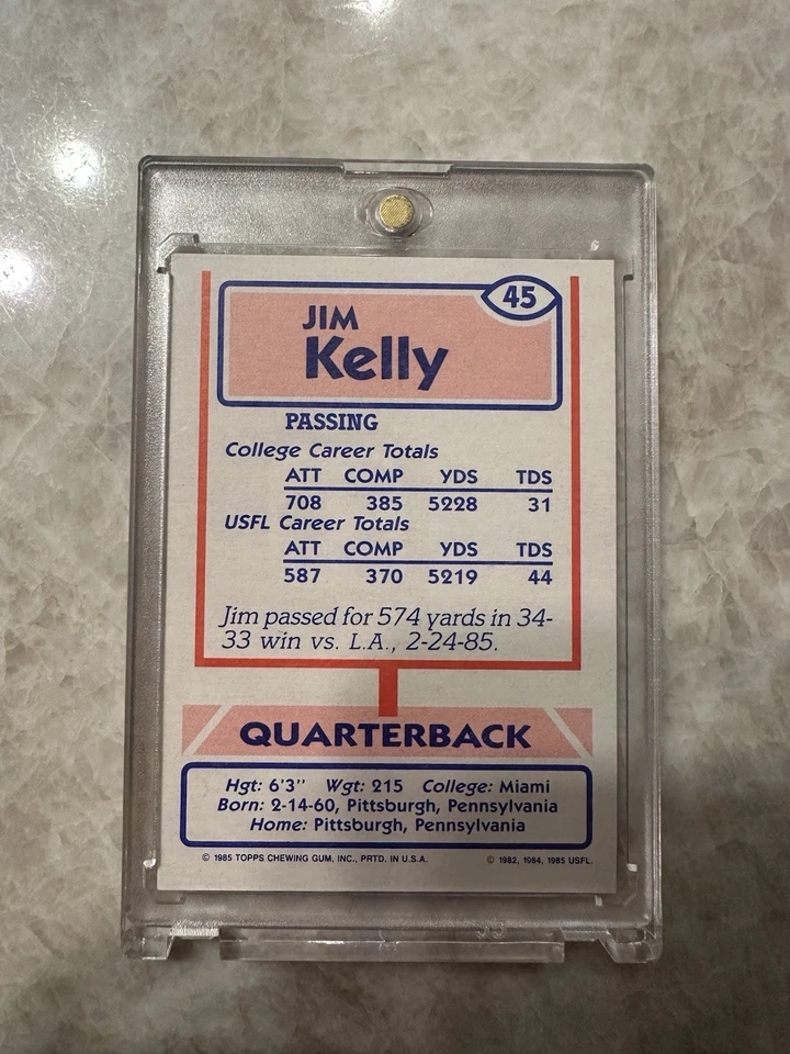 1985 Topps USFL #45 Jim Kelly Houston Gamblers Football Card NM-MT Sharp Card RC - Image 4 of 4
