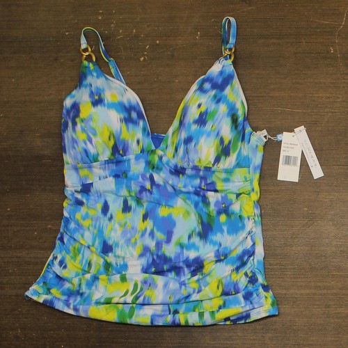 Bleu by Rod Beattie Womens Beach Life V-Neck Tankini Top Swim Cool Blue 14