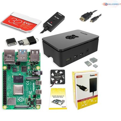 Raspberry Pi 4 8GB Starter Kit MicroSD Card Case Power Supply Cooling Fans