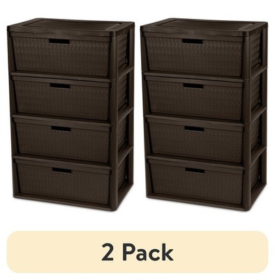 Sterilite 2-Pack 4 Drawer Tower Organizer w/ Removable Bins Brown, No Tools