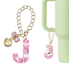 Letter Charm for Stanley Tumbler Cup, Bow Heart Initial J Letter Charm, Pink