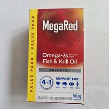 Megared Advanced Omega 3 Fish Krill Oil 500 mg 80 Softgels Exp 2027 Mega Red