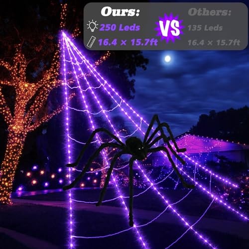 Halloween Spider Web Lights Decoration 250 LED Light up Purple 250LED 16.4Ft - Picture 2 of 6