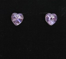 Silver Tone Heart Shape Stud Earrings Made With Purple and White Crystal