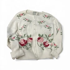 Components Susan Bristol Hand Embroidered Sweater Pastels 1988 Sz M Granny