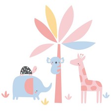Lambs  Ivy Snuggle Jungle Pastel Safari Elephant/Giraffe/Tree Wall Decals