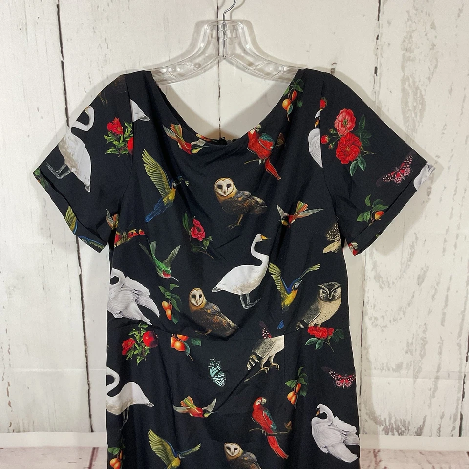 eShakti Midi Dress L Black Floral Bird Whimsigoth Forest Fairy Artsy Mystical - Image 2 of 4