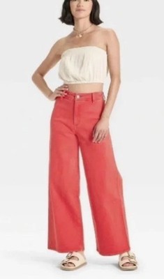 Universal Thread Women's High Rise Sailor Wide Leg Ankle Jeans in Red Size 6