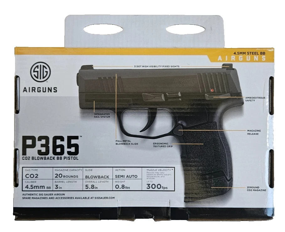 Sig Sauer P365 4.5mm Steel BB Cal. CO2-Powered Semi-Automatic Air Pistol 20 rd - Image 2 of 4
