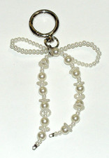 Faux Pearl Bow Tie Keychain Beaded Fob Key Ring Purse Bag Clip