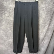Zanella Duncan Black Wool Blend Pleated Cuffed Dress Pants Mens 34 Made in Italy