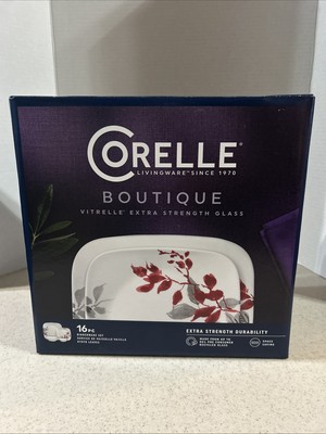 CORELLE LIVINGWARE VITRELLE '' KYOTO LEAVES ''  16 PC. SQUARE  DINNERWARE    NEW