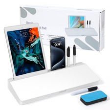 White Desk Glass Dry Erase Board with Storage, Office Organizers