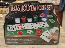 Texas Hold Em Poker Set 200 Chip Tin Set With Card Deck And Felt Cardinal