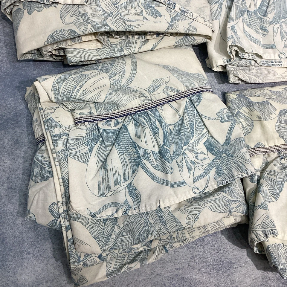 Waverly Full Flat Sheet & 4 Pillowcase Blue Toile Ruffle Edge - Image 3 of 4