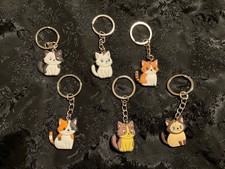 6pc Kawaii Cat Keychain Set  Cute Cartoon Kitty Bag Charms Gift