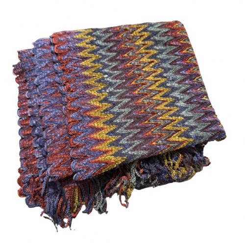Écharpe Missoni Italy 100% Soie - Motif Zigzag Géométrique Violet - Neuf (sans étiquette)