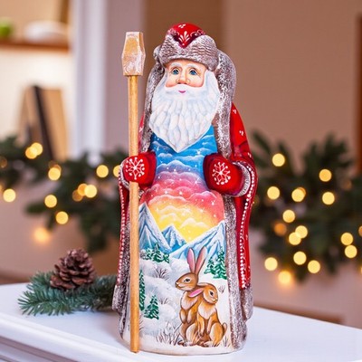 Christmas Wooden Santa Figurine 9'' Hand Carved Holiday Mantel & Shelf Decoration