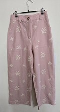 Pre-loved ZARA Women's Pink Wide-leg Cotton Pants Wt White Embroidery Sz S
