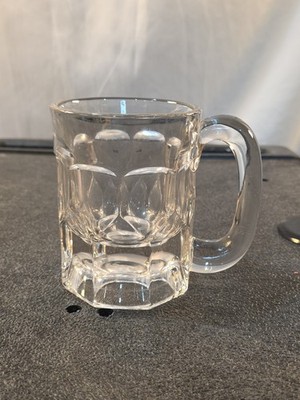Vintage Clear Panel Thumbprint Glass Beer Stein Mug Heavy Duty Panel Base 4.5 In