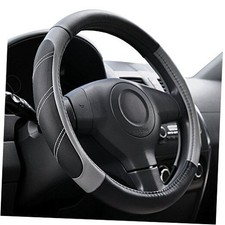 Sport Leather Steering Wheel Cover 14 1/2 inch 14 1/2 - 15 inch Black and Gray