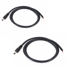 2PCS 3.28FT DC Power Pigtails Cable, 5.5MM x 2.1MM Male Plug, Bare Wire, 5V-24V