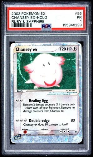 2003 POKEMON EX RUBY & SAPPHIRE #96 CHANSEY EX-HOLO PSA 1