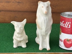 BELLEEK TERRIER AND COLLIE DOG FIGURINES