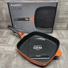 BergHOFF GEM Non-Stick Cast Aluminum Grill Pan 11" 3.4 qt. Square Caribbean Red