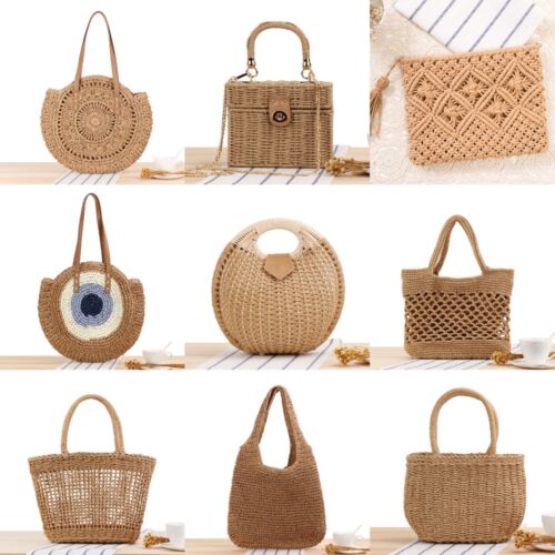 Straw Bag for Women Summer Clutch Beach Bag Woven Tote Bag Rattan Shoulder Purse - Picture 1 of 145