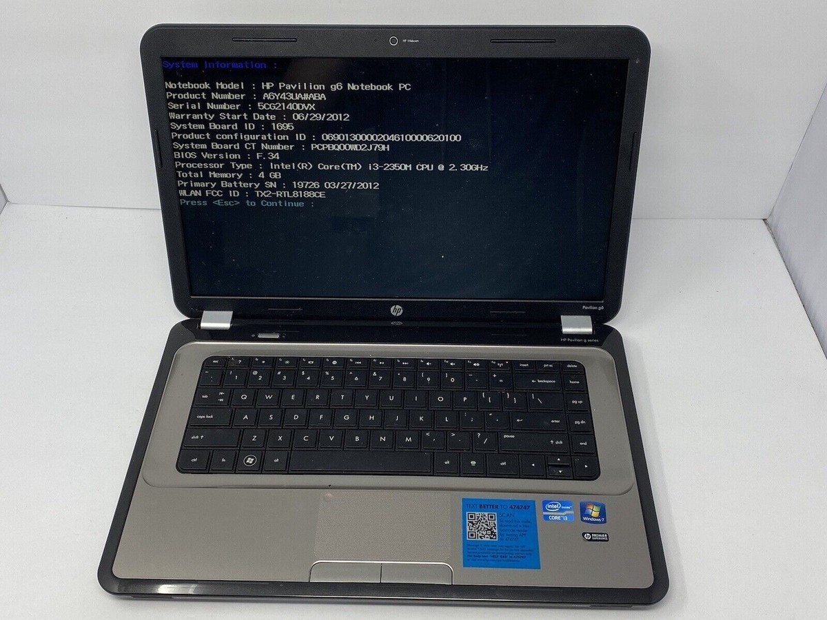 HP Pavilion G6-1D38DX Laptop Intel Core i3-2350M 2.30 GHZ HP Pavilion G6-1D38DX Laptop Intel Core i3-2350M 2.30 GHZ