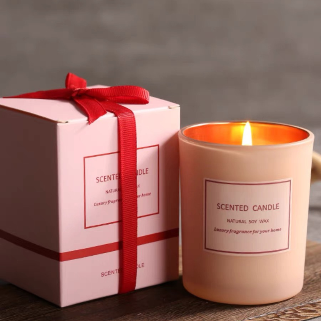 Natural Soy Wax Candle Vegan Friendly Gift Reusable Pot Matte Pink Long