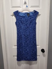 Adrianna Papell Lace Overlay Sheath Dress Elegant Regular Size 8 Blue