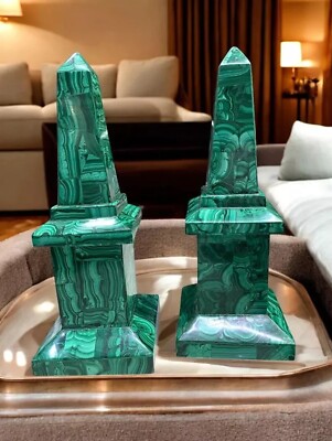 12 '' Natürlich Malachit Obelisk Paar Handgefertigt Stein Tower Edelstein