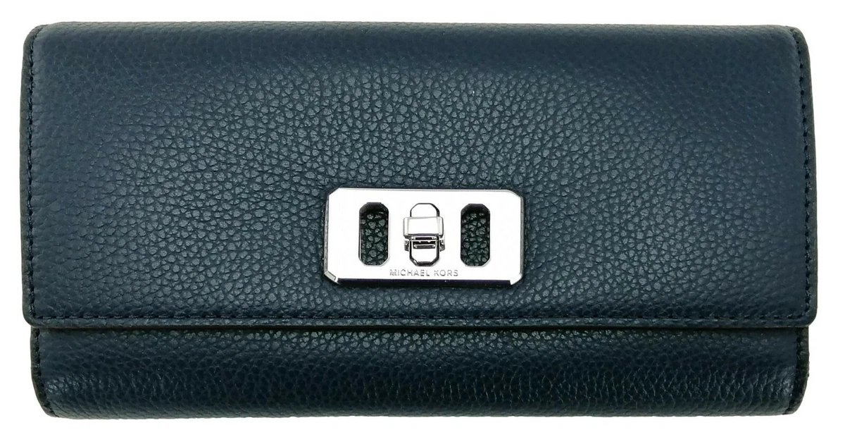 Michael Kors Purse Navy Dark Blue Leather Large Trifold Flap Karson RRP 180