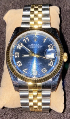 Rolex Oyster Perpetual Date just Two tone 18K Yellow Gold/SS Striped Dial 116233