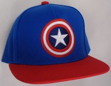 Hat Cap Licensed Marvel Comics Captain America Shield Logo Flat Bill Blue Red CP